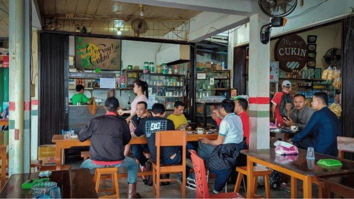Ilustrasi barista meracik kopi di kedai kopi modern